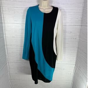 Misook small dress aqua black colorblock midi old money quiet luxury career offi